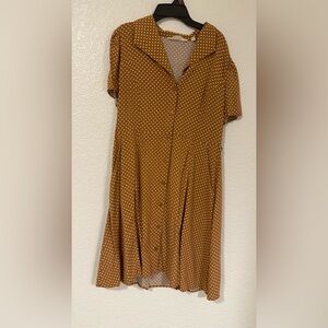 Elegant Brown Polka Dot Midi Dress